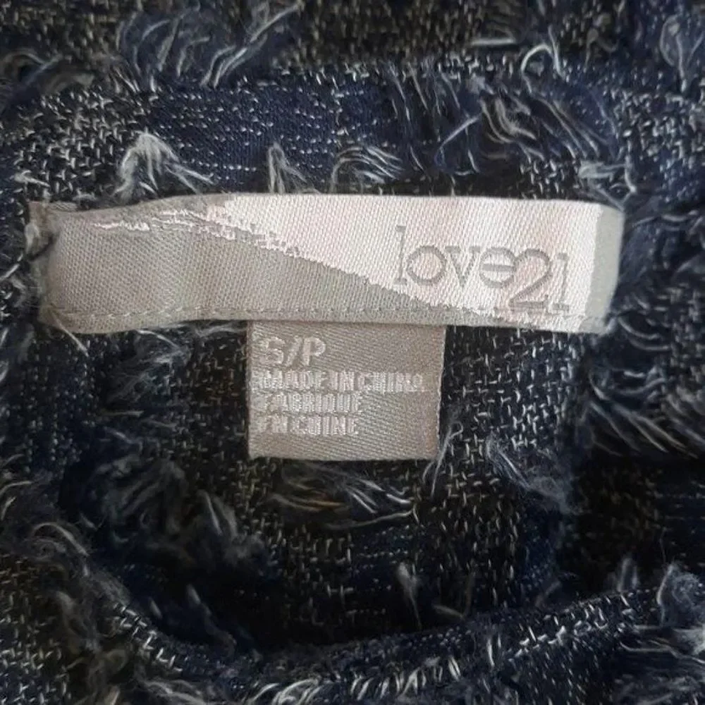 Love21 Raw Edge Frayed Quilted Checker Checked‎ Textured Mini Skirt Blue Sz S